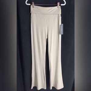 Cream fold over flared leggings